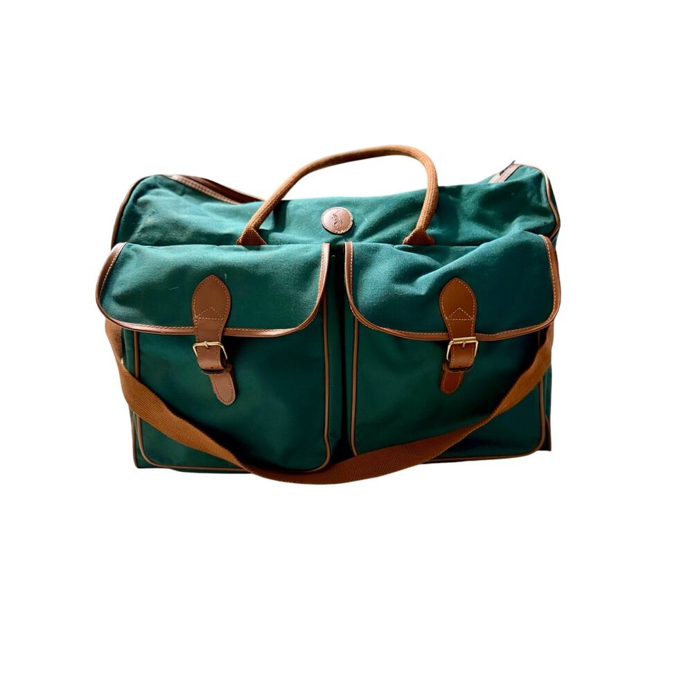 Vintage Polo Ralph Lauren Green & Tan Canvas Weekender Travel Duffle Bag